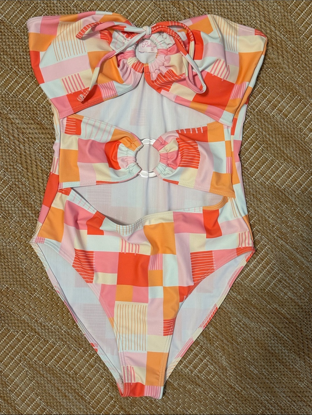 ☀️Pink Lily Colorblock Cutout One-Piece Swimsuit - Pink, Orange,Cream & White